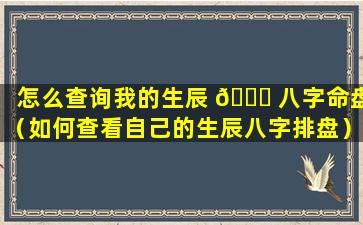 怎么查询我的生辰 🐅 八字命盘（如何查看自己的生辰八字排盘）